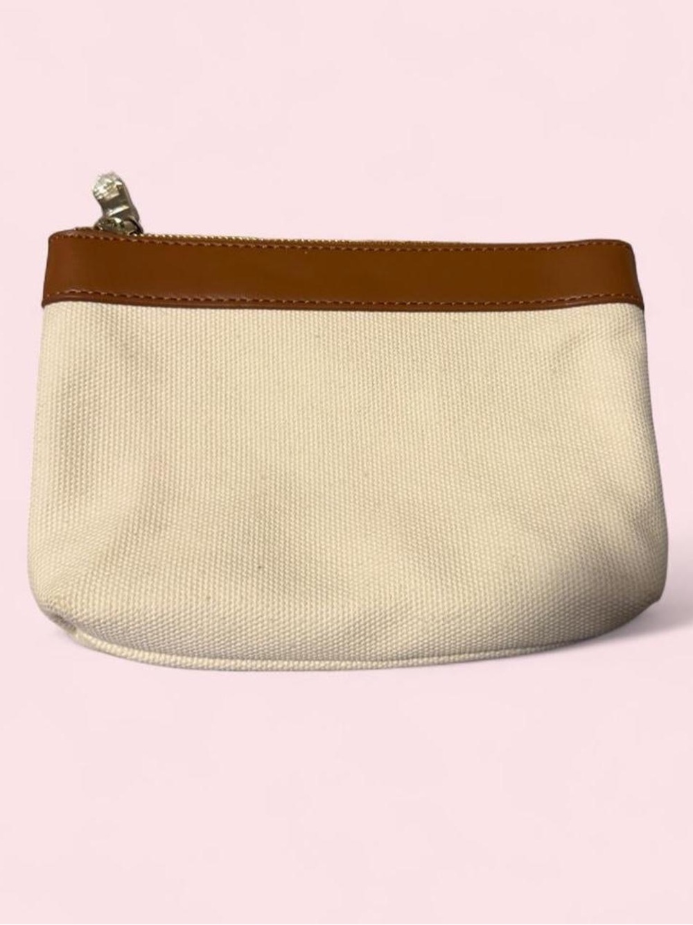 Cream Canvas Cosmetic Pouch with Tan Trim